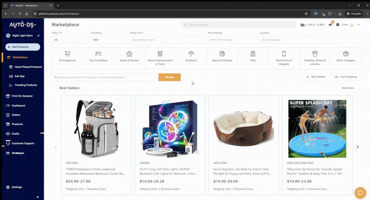 AutoDS AI built Shopify Store
